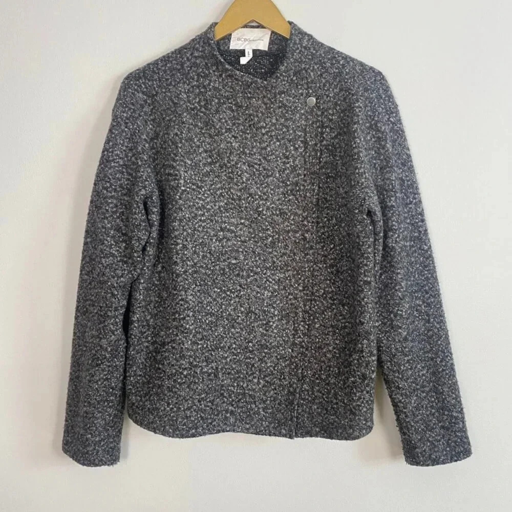 BCBGeneration Gray Asymmetrical Zipper Sweater